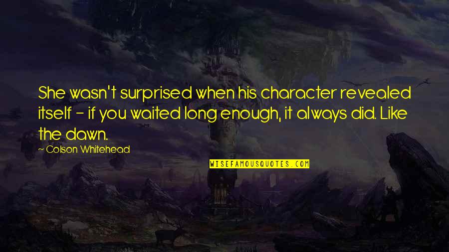 Character Revealed Quotes By Colson Whitehead: She wasn't surprised when his character revealed itself