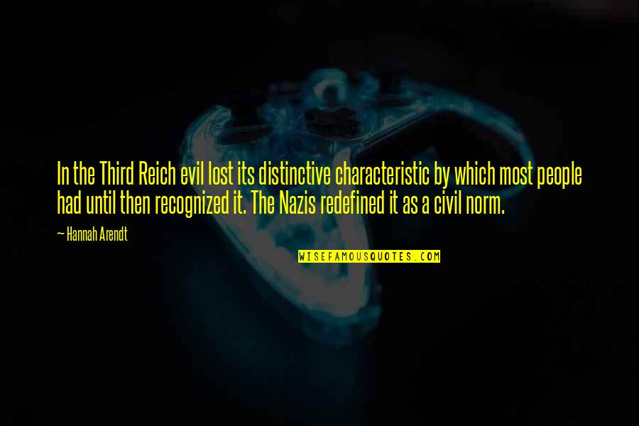 Characteristic Quotes By Hannah Arendt: In the Third Reich evil lost its distinctive
