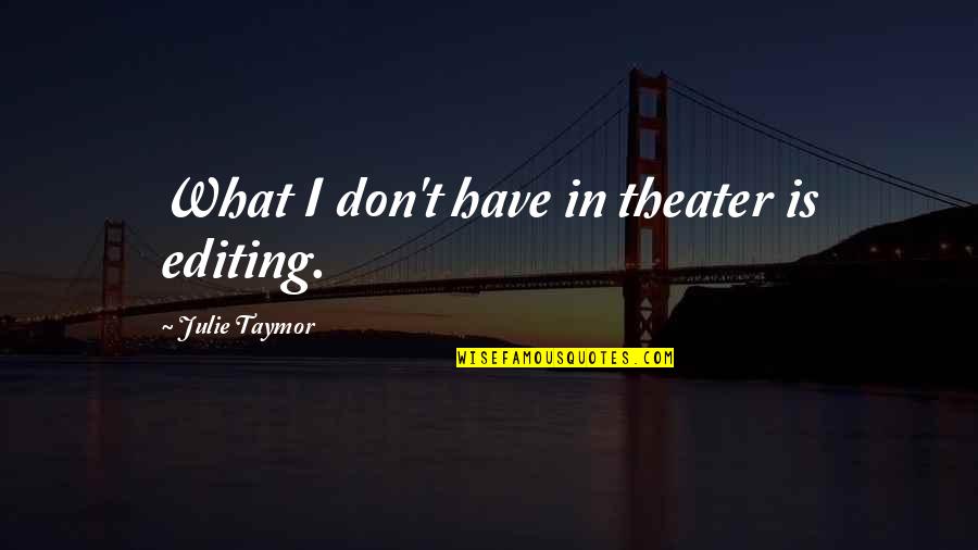Charades Words Quotes By Julie Taymor: What I don't have in theater is editing.