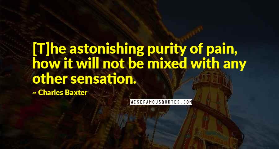 Charles Baxter quotes: [T]he astonishing purity of pain, how it will not be mixed with any other sensation.