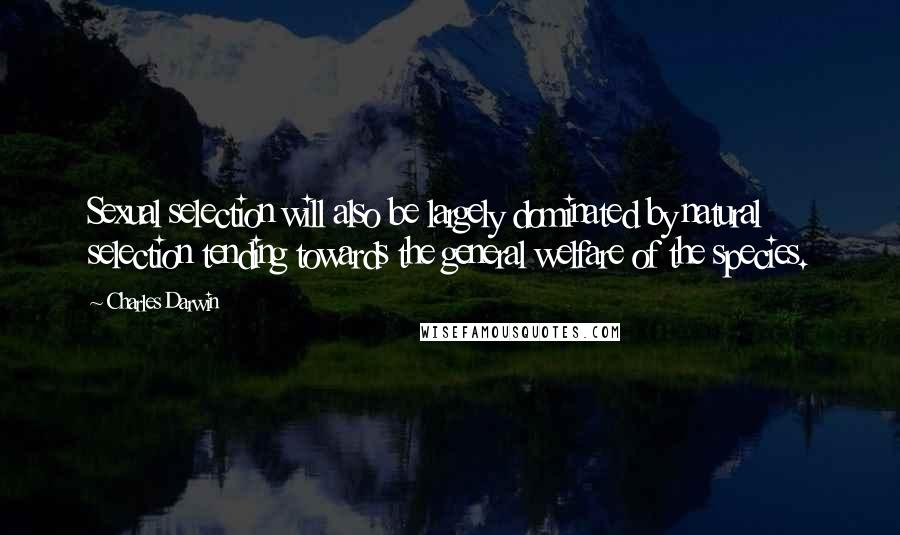 Charles Darwin quotes: Sexual selection will also be largely dominated by natural selection tending towards the general welfare of the species. Charles Darwin quotes: Sexual selection will also be largely dominated by natural selection tending towards the general welfare of the species.