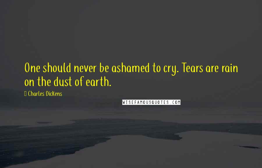 Charles Dickens quotes: One should never be ashamed to cry. Tears are rain on the dust of earth.