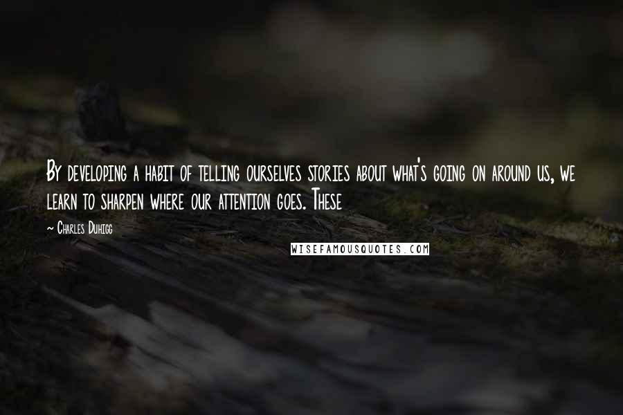Charles Duhigg quotes: By developing a habit of telling ourselves stories about what's going on around us, we learn to sharpen where our attention goes. These Charles Duhigg quotes: By developing a habit of telling ourselves stories about what's going on around us, we learn to sharpen where our attention goes. These