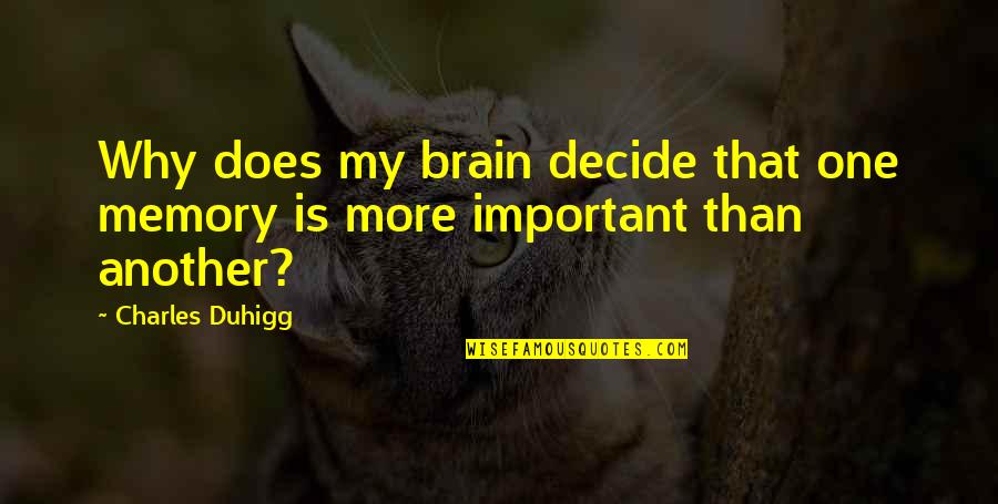 Charles Duhigg Quotes By Charles Duhigg: Why does my brain decide that one memory