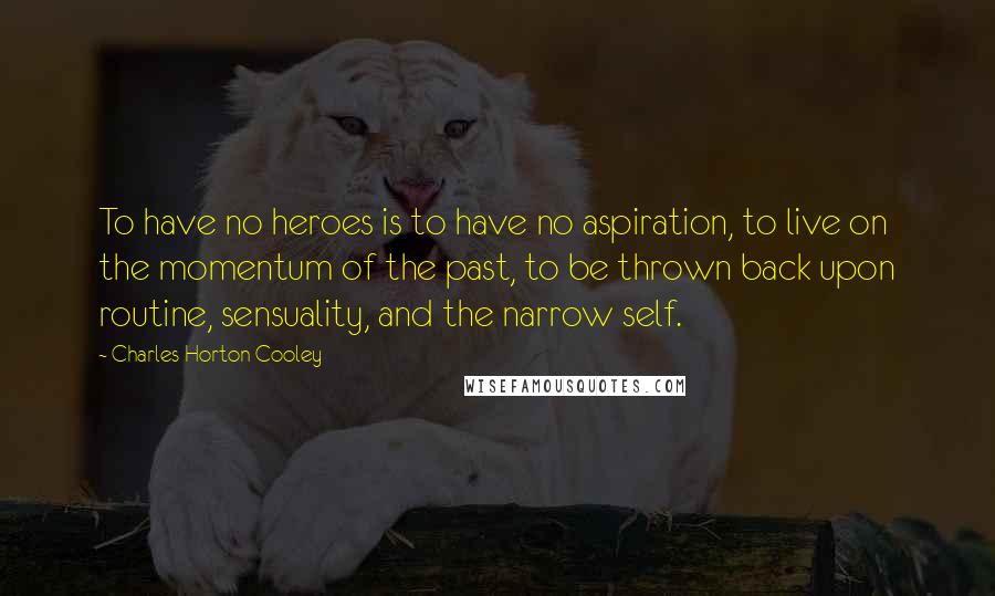 Charles Horton Cooley quotes: To have no heroes is to have no aspiration, to live on the momentum of the past, to be thrown back upon routine, sensuality, and the narrow self.