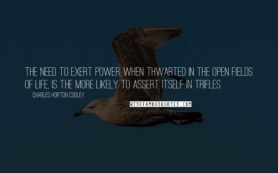 Charles Horton Cooley quotes: The need to exert power, when thwarted in the open fields of life, is the more likely to assert itself in trifles.