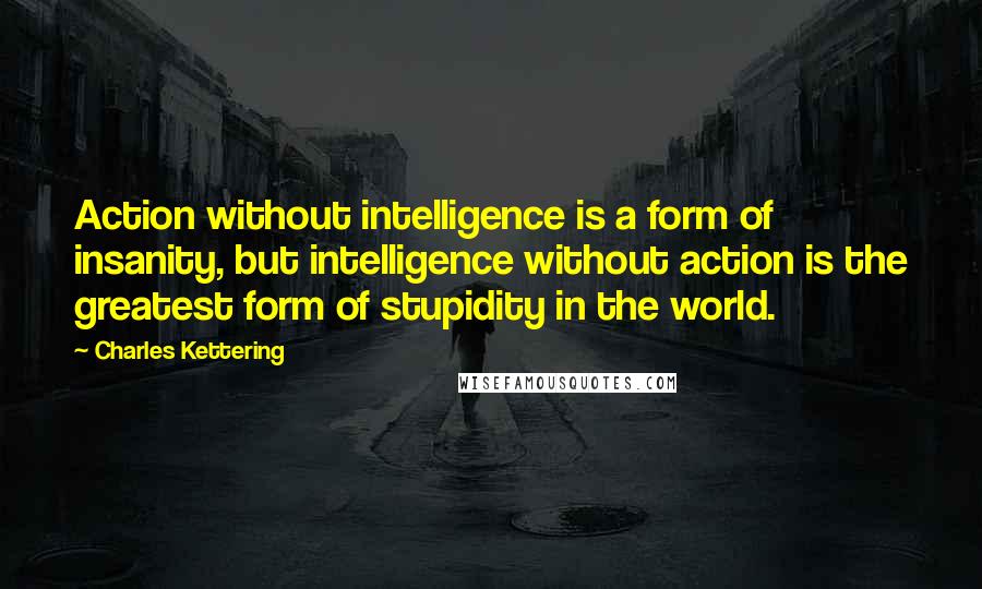 Charles Kettering quotes: Action without intelligence is a form of insanity, but intelligence without action is the greatest form of stupidity in the world.