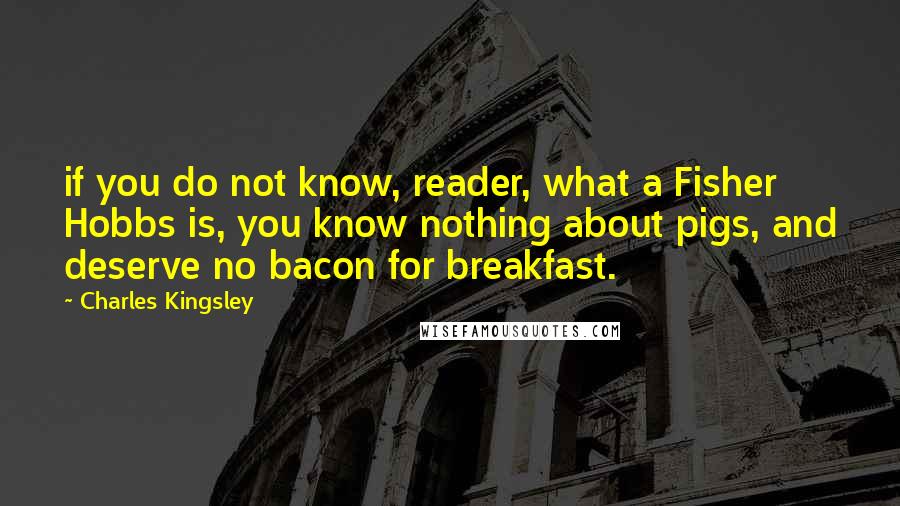 Charles Kingsley quotes: if you do not know, reader, what a Fisher Hobbs is, you know nothing about pigs, and deserve no bacon for breakfast.