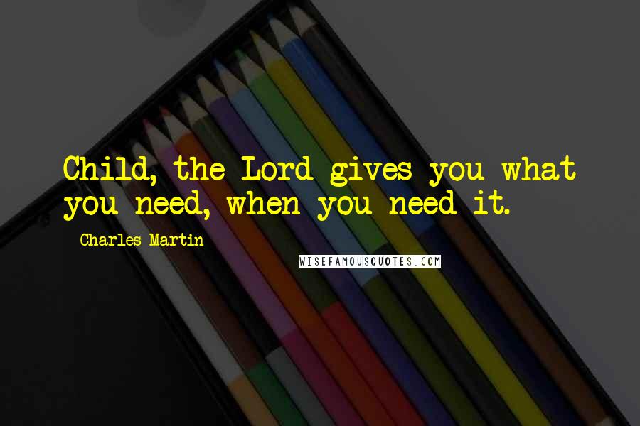 Charles Martin quotes: Child, the Lord gives you what you need, when you need it.