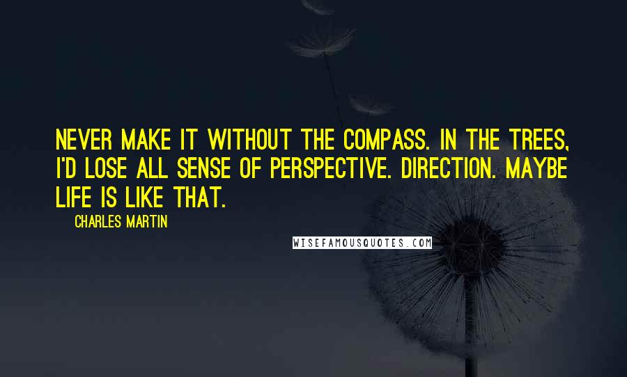Charles Martin quotes: Never make it without the compass. In the trees, I'd lose all sense of perspective. Direction. Maybe life is like that.