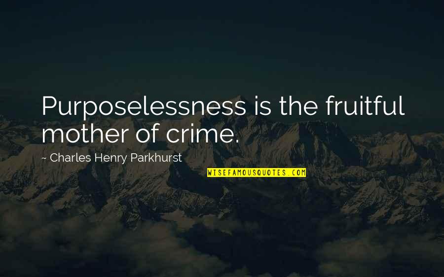 Charles Parkhurst Quotes By Charles Henry Parkhurst: Purposelessness is the fruitful mother of crime.