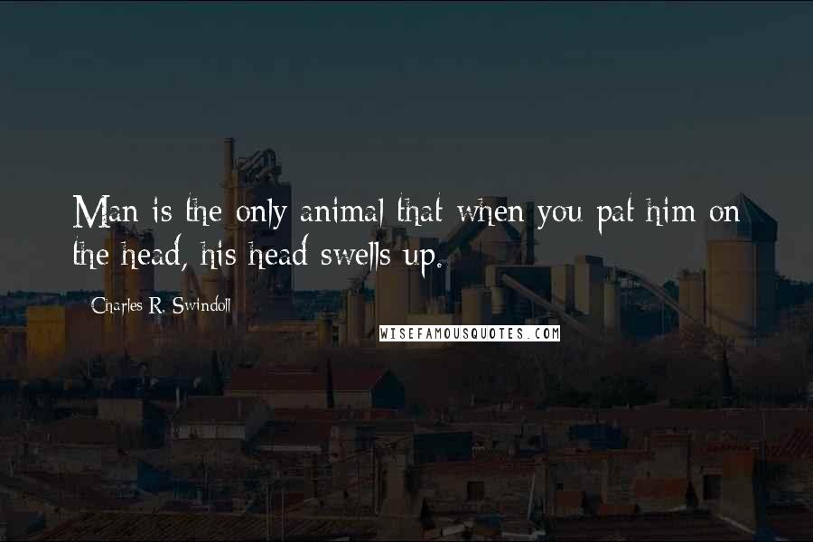 Charles R. Swindoll quotes: Man is the only animal that when you pat him on the head, his head swells up.