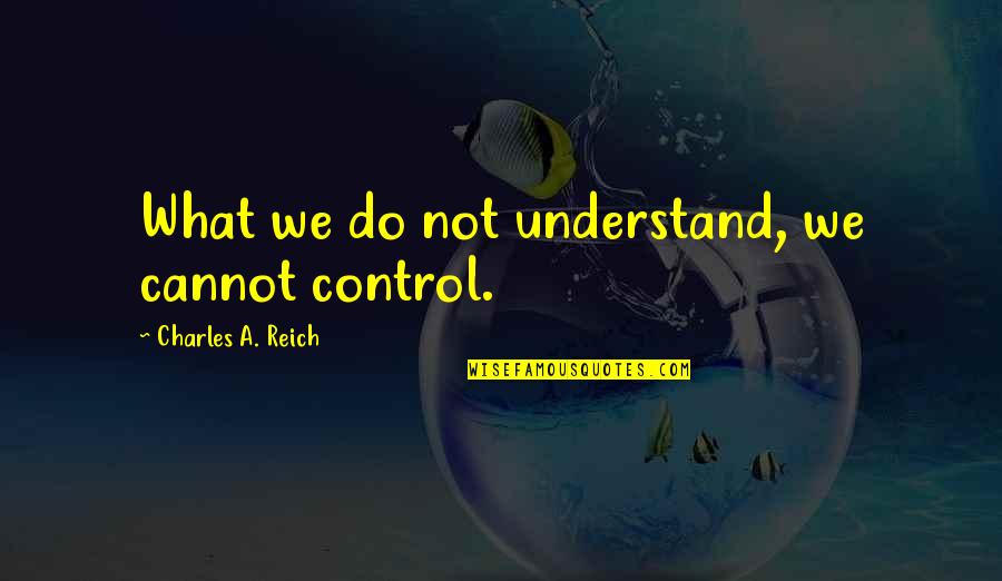 Charles Reich Quotes By Charles A. Reich: What we do not understand, we cannot control.