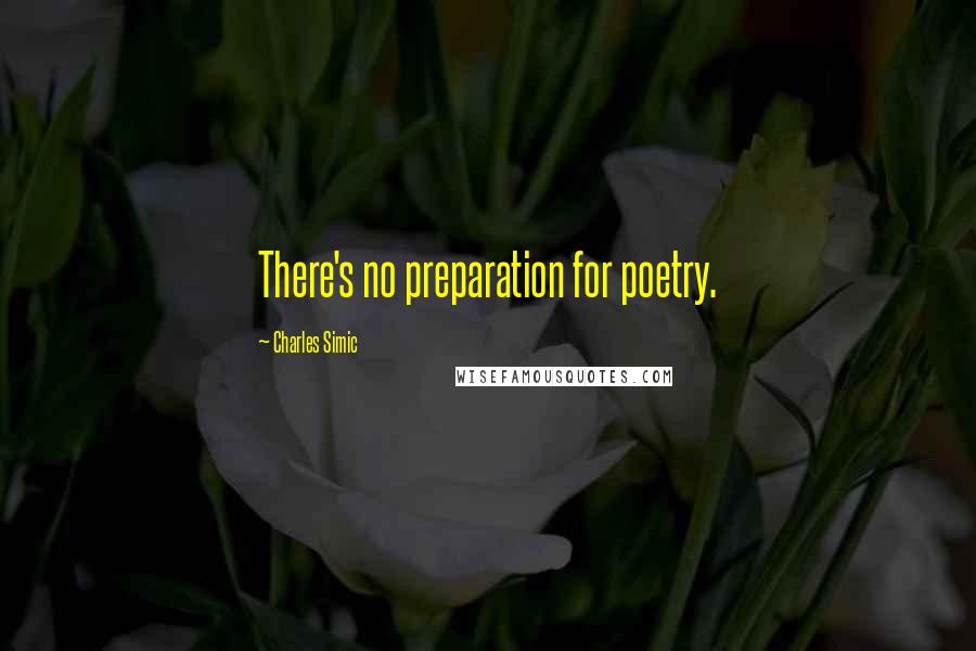 Charles Simic quotes: There's no preparation for poetry.