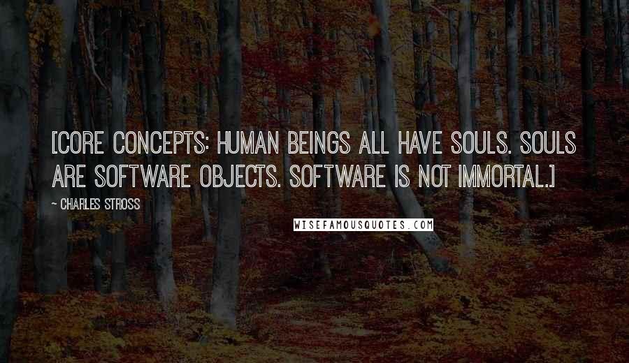 Charles Stross quotes: [Core concepts: Human beings all have souls. Souls are software objects. Software is not immortal.]