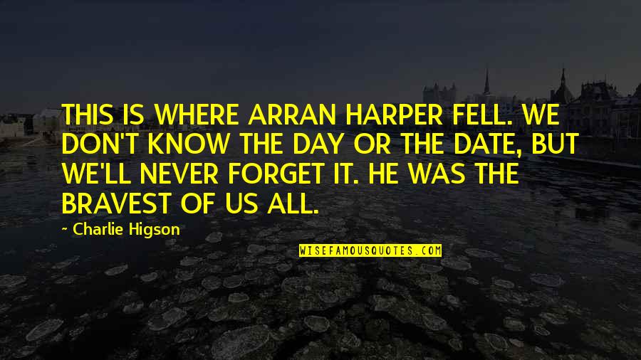 Charlie Higson Quotes By Charlie Higson: THIS IS WHERE ARRAN HARPER FELL. WE DON'T