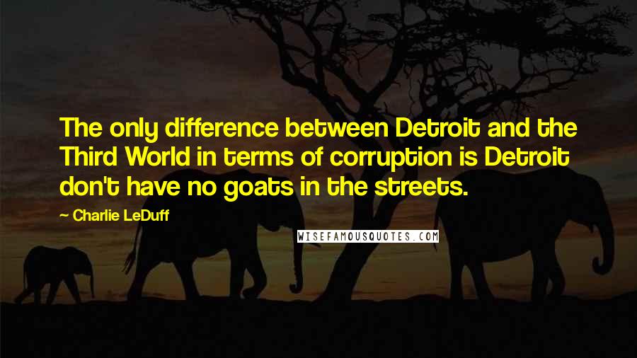 Charlie LeDuff quotes: The only difference between Detroit and the Third World in terms of corruption is Detroit don't have no goats in the streets.