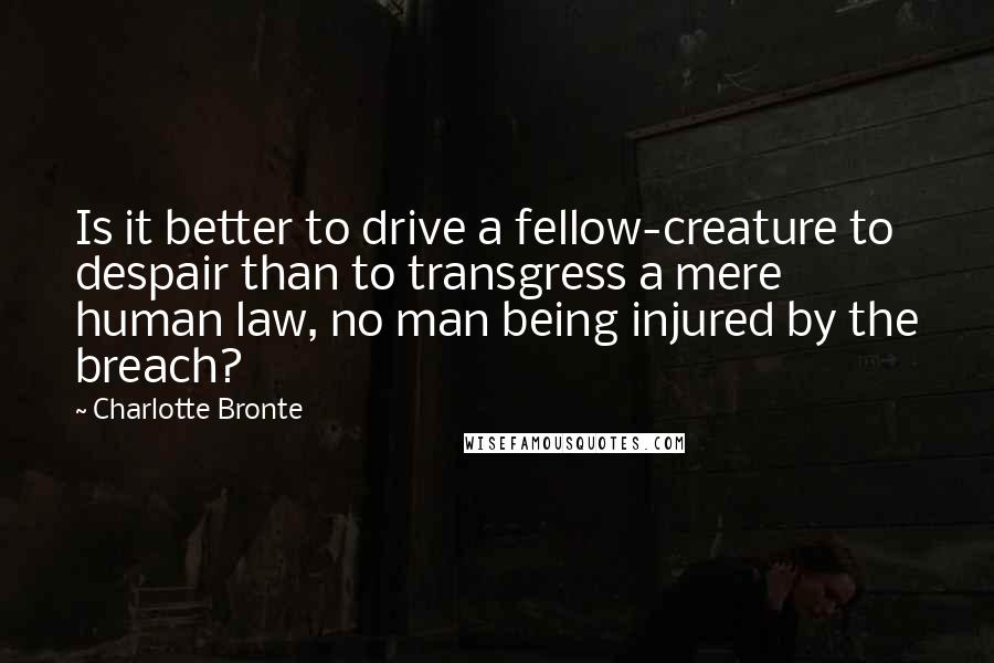 Charlotte Bronte quotes: Is it better to drive a fellow-creature to despair than to transgress a mere human law, no man being injured by the breach?