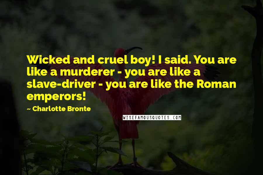 Charlotte Bronte quotes: Wicked and cruel boy! I said. You are like a murderer - you are like a slave-driver - you are like the Roman emperors!