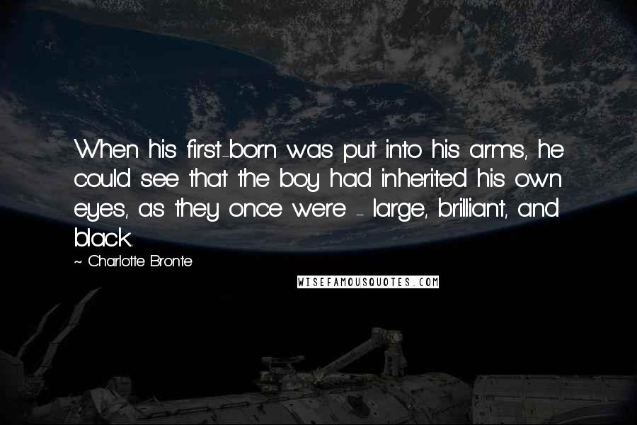 Charlotte Bronte quotes: When his first-born was put into his arms, he could see that the boy had inherited his own eyes, as they once were - large, brilliant, and black.