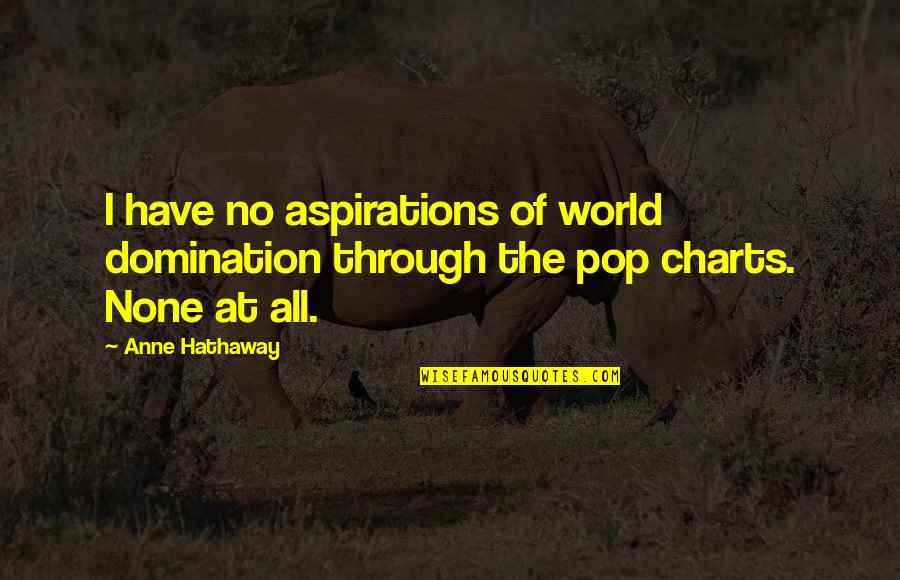 Charts Quotes By Anne Hathaway: I have no aspirations of world domination through