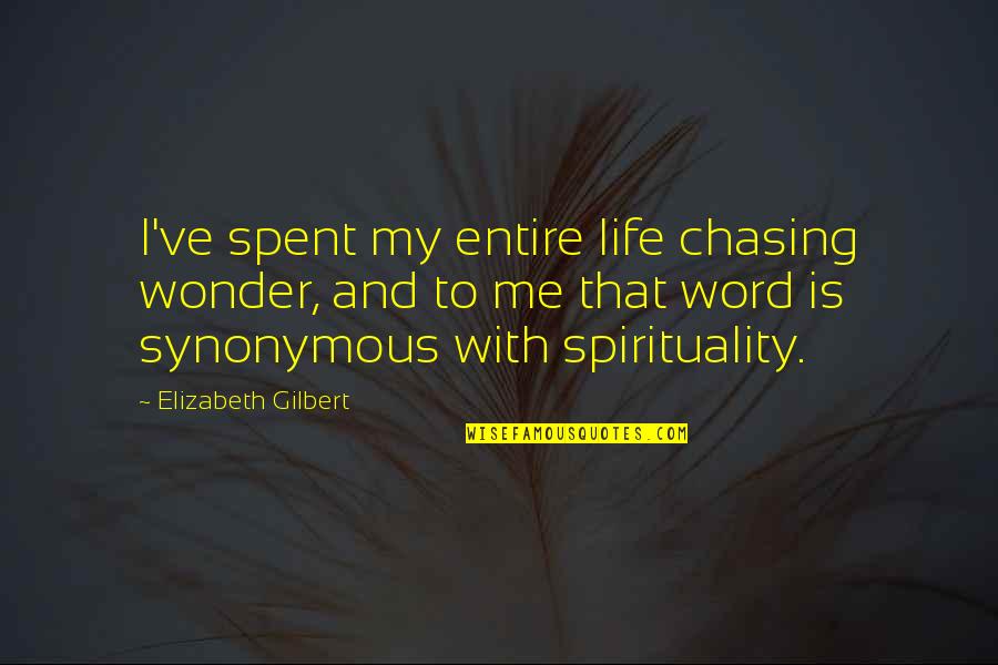 Chasing Life Best Quotes By Elizabeth Gilbert: I've spent my entire life chasing wonder, and Chasing Life Best Quotes By Elizabeth Gilbert: I've spent my entire life chasing wonder, and