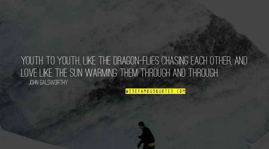 Chasing Love Quotes By John Galsworthy: Youth to youth, like the dragon-flies chasing each Chasing Love Quotes By John Galsworthy: Youth to youth, like the dragon-flies chasing each