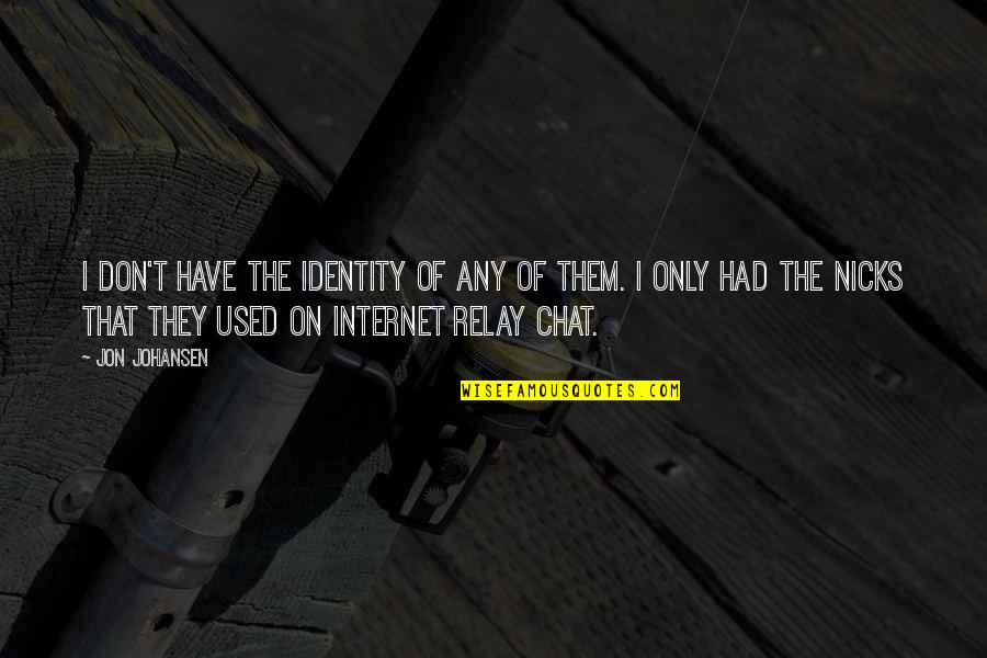 Chat Quotes By Jon Johansen: I don't have the identity of any of