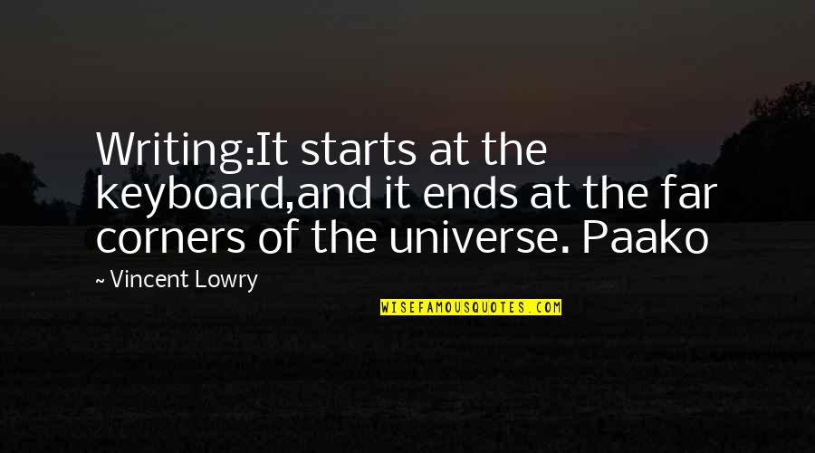 Chateu Du Quotes By Vincent Lowry: Writing:It starts at the keyboard,and it ends at Chateu Du Quotes By Vincent Lowry: Writing:It starts at the keyboard,and it ends at