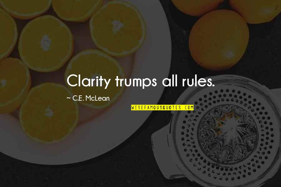 Chaunice Keogh Quotes By C.E. McLean: Clarity trumps all rules. Chaunice Keogh Quotes By C.E. McLean: Clarity trumps all rules.