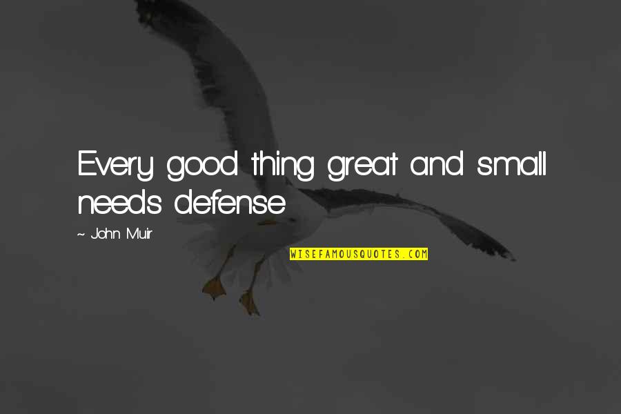 Chauntae Quotes By John Muir: Every good thing great and small needs defense Chauntae Quotes By John Muir: Every good thing great and small needs defense