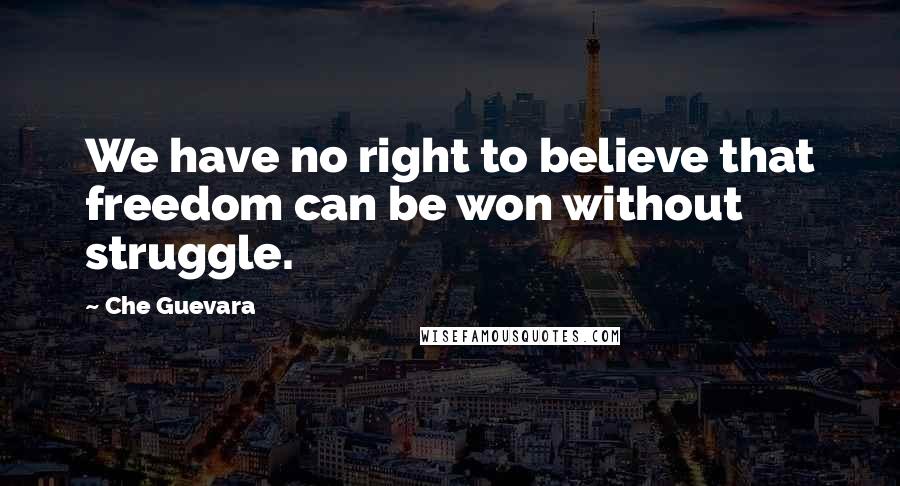 Che Guevara quotes: We have no right to believe that freedom can be won without struggle.