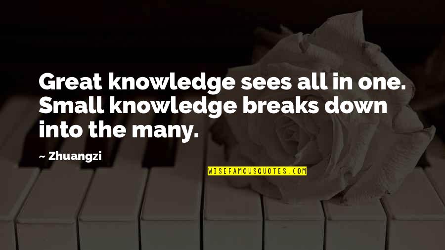 Cheape Quotes By Zhuangzi: Great knowledge sees all in one. Small knowledge