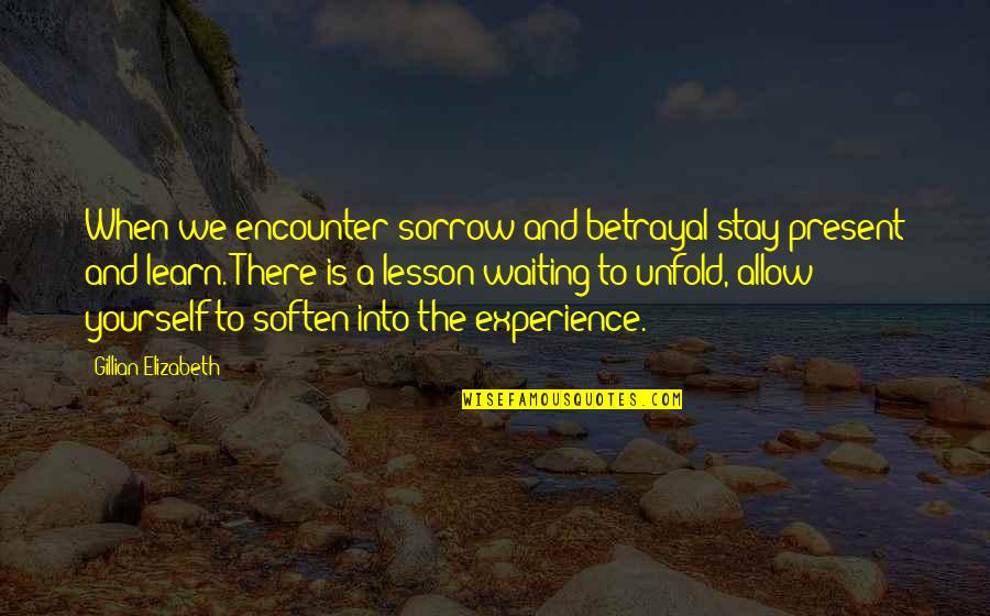 Chearful Quotes By Gillian Elizabeth: When we encounter sorrow and betrayal stay present