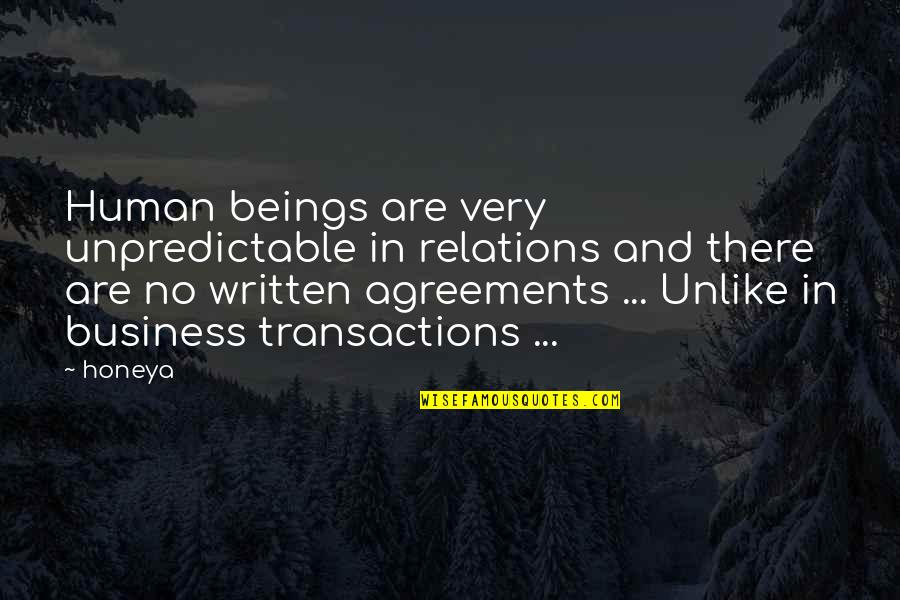 Cheating In Business Quotes By Honeya: Human beings are very unpredictable in relations and