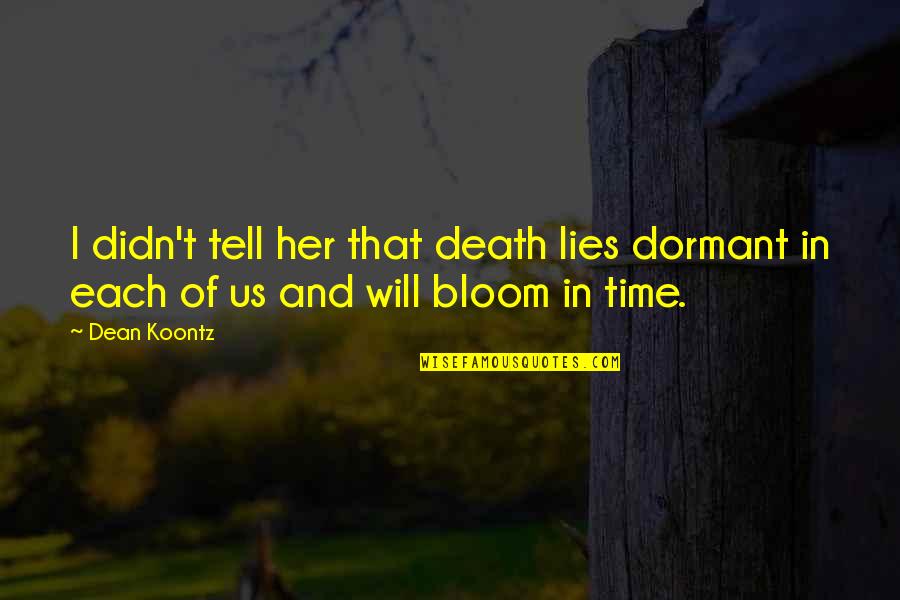 Cheesiest Movies Quotes By Dean Koontz: I didn't tell her that death lies dormant