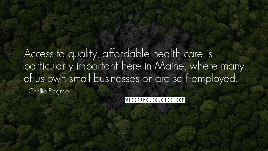 Chellie Pingree quotes: Access to quality, affordable health care is particularly important here in Maine, where many of us own small businesses or are self-employed.