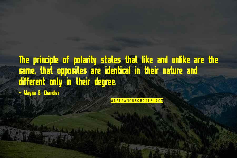 Chels Quotes By Wayne B. Chandler: The principle of polarity states that like and