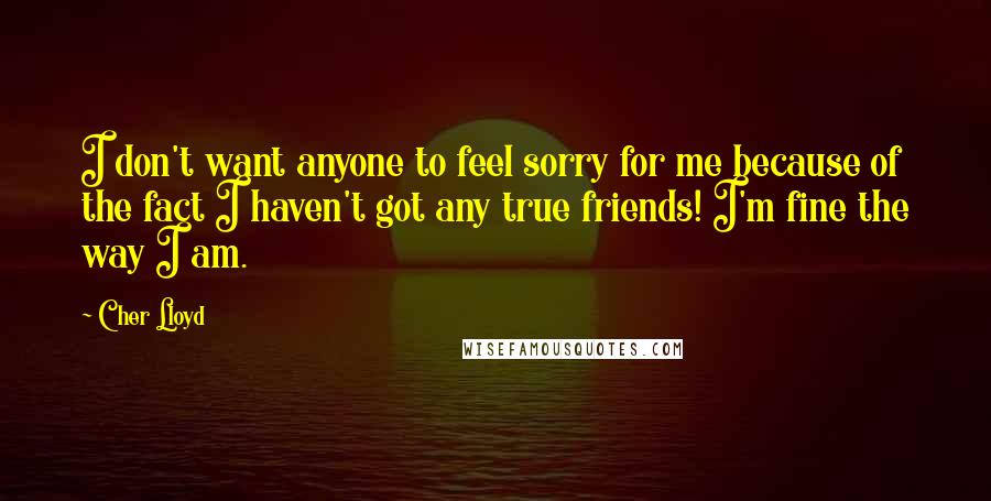 Cher Lloyd quotes: I don't want anyone to feel sorry for me because of the fact I haven't got any true friends! I'm fine the way I am.