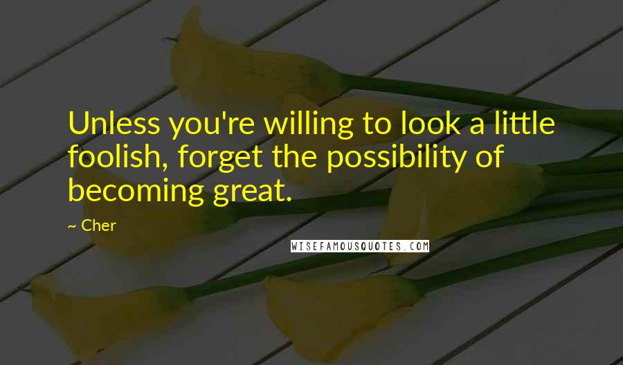 Cher quotes: Unless you're willing to look a little foolish, forget the possibility of becoming great.