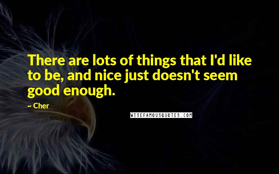 Cher quotes: There are lots of things that I'd like to be, and nice just doesn't seem good enough.