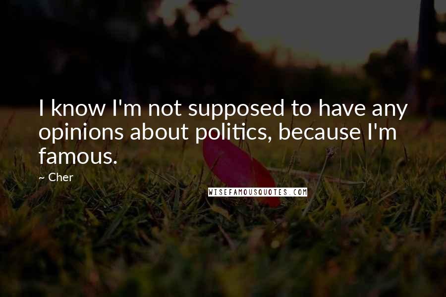 Cher quotes: I know I'm not supposed to have any opinions about politics, because I'm famous.