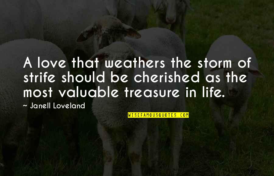 Cherished Quotes By Janell Loveland: A love that weathers the storm of strife