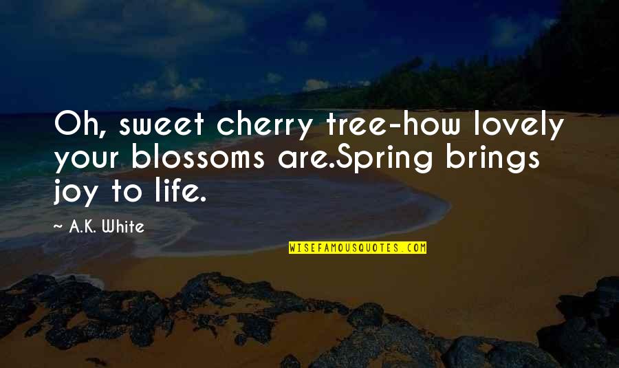 Cherry Tree And Quotes By A.K. White: Oh, sweet cherry tree-how lovely your blossoms are.Spring