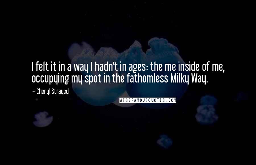 Cheryl Strayed quotes: I felt it in a way I hadn't in ages: the me inside of me, occupying my spot in the fathomless Milky Way.