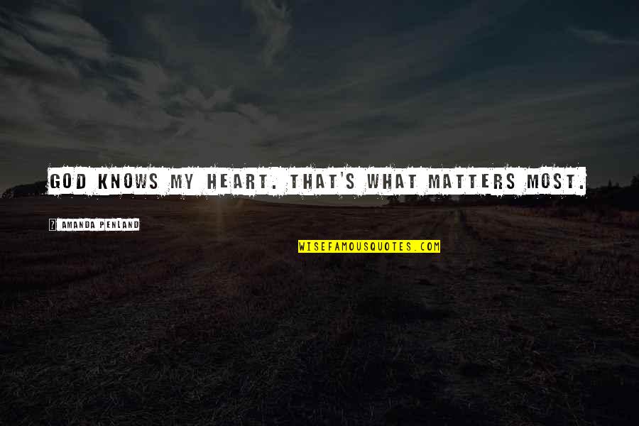 Cheshvan 2020 Quotes By Amanda Penland: God knows my heart. That's what matters most. Cheshvan 2020 Quotes By Amanda Penland: God knows my heart. That's what matters most.