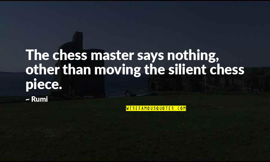 Chess Masters Quotes By Rumi: The chess master says nothing, other than moving