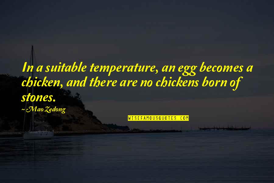 Chicken Or Egg Quotes By Mao Zedong: In a suitable temperature, an egg becomes a