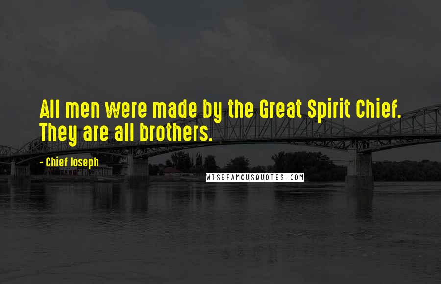 Chief Joseph quotes: All men were made by the Great Spirit Chief. They are all brothers.