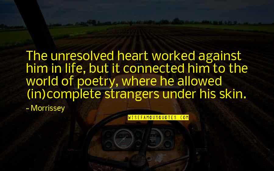 Child Turns 18 Quotes By Morrissey: The unresolved heart worked against him in life,